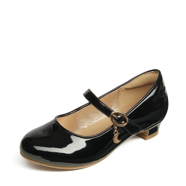 Girls Mary Jane Shoes with Low Heels - BLACK PAT -  0